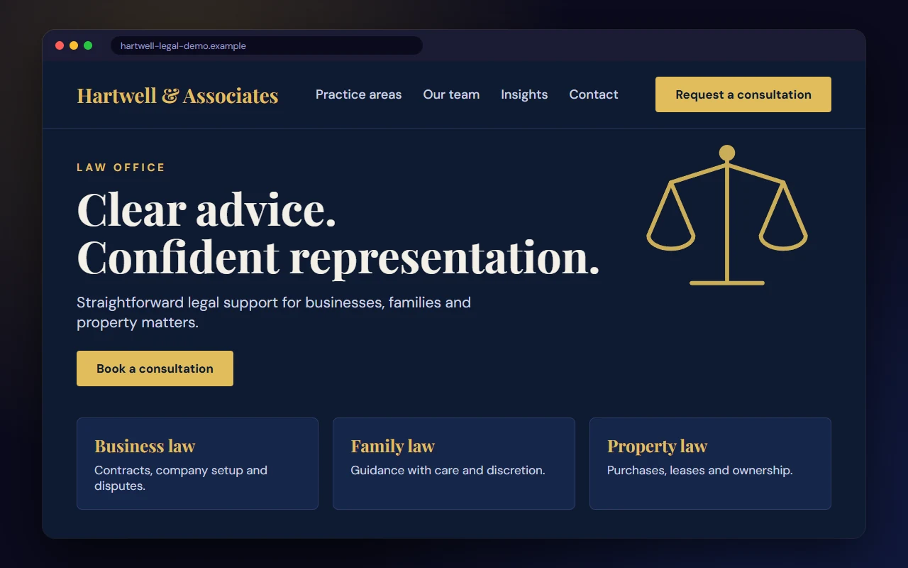 Sample website design: Law office business website